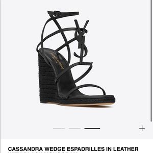 YSL Cassandra Wedge Espadrilles in leather with black monogram